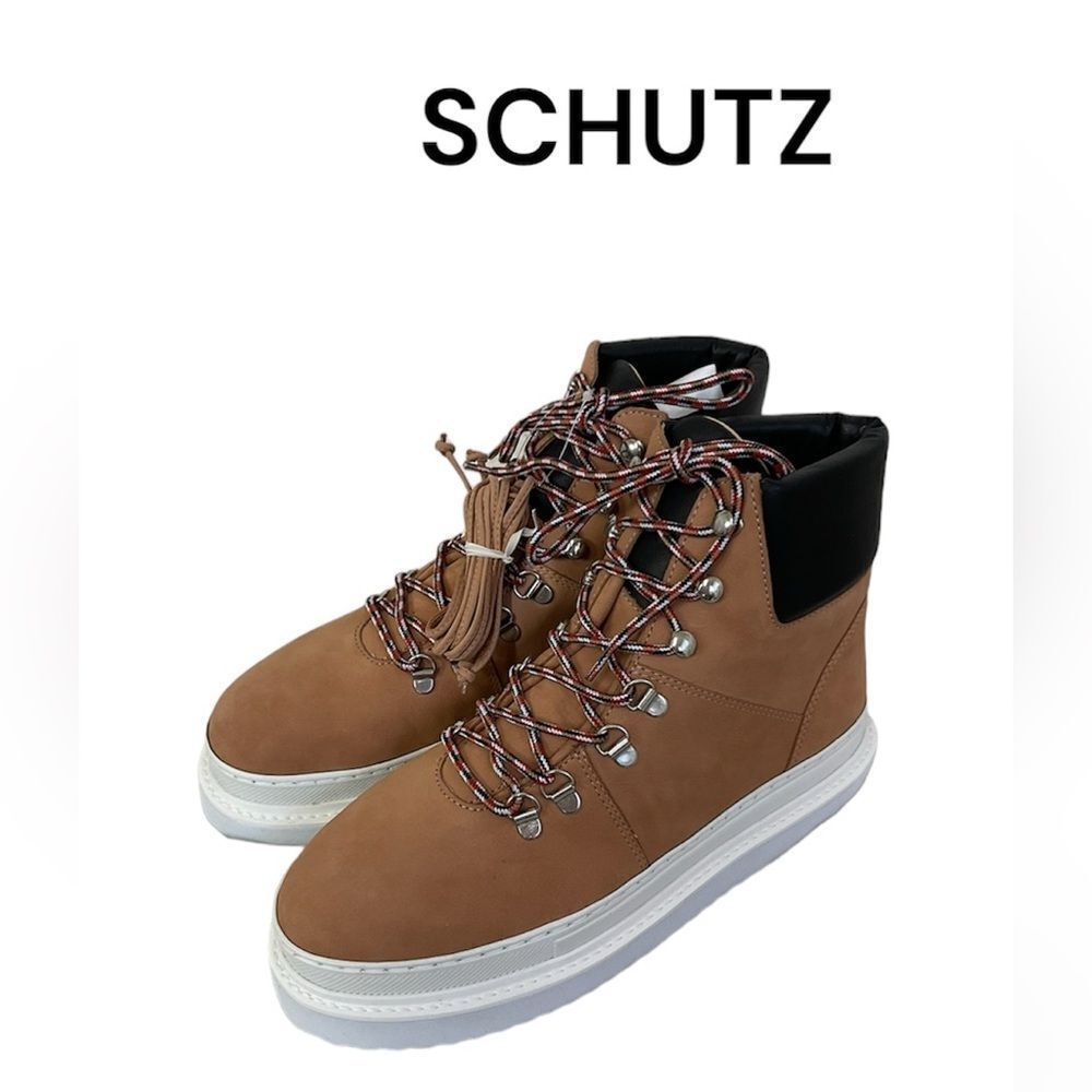 NEW SCHUTZ Marlua Leather Platform Lace Up Boot Honey Beige Size 10